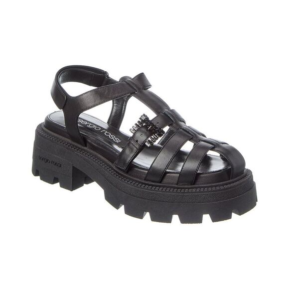Sergio Rossi Shoes - Sergio Rossi Twenty Buckle Leather Sandal, Black